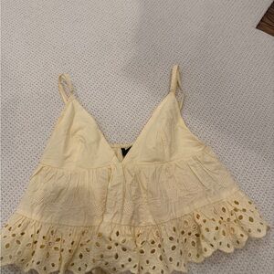 Zara Pale Yellow Eyelet Ruffle Camisole